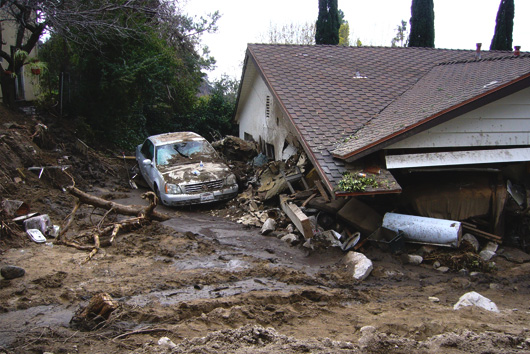 Debris flow due to influx of rain after prolonged dry weather