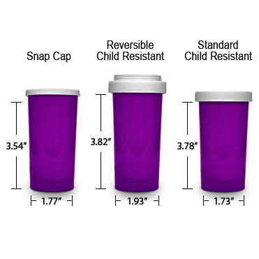 Purple Pharmacy Vials, Child Resistant, Reversible, 40 dram (2.5 oz), case/130