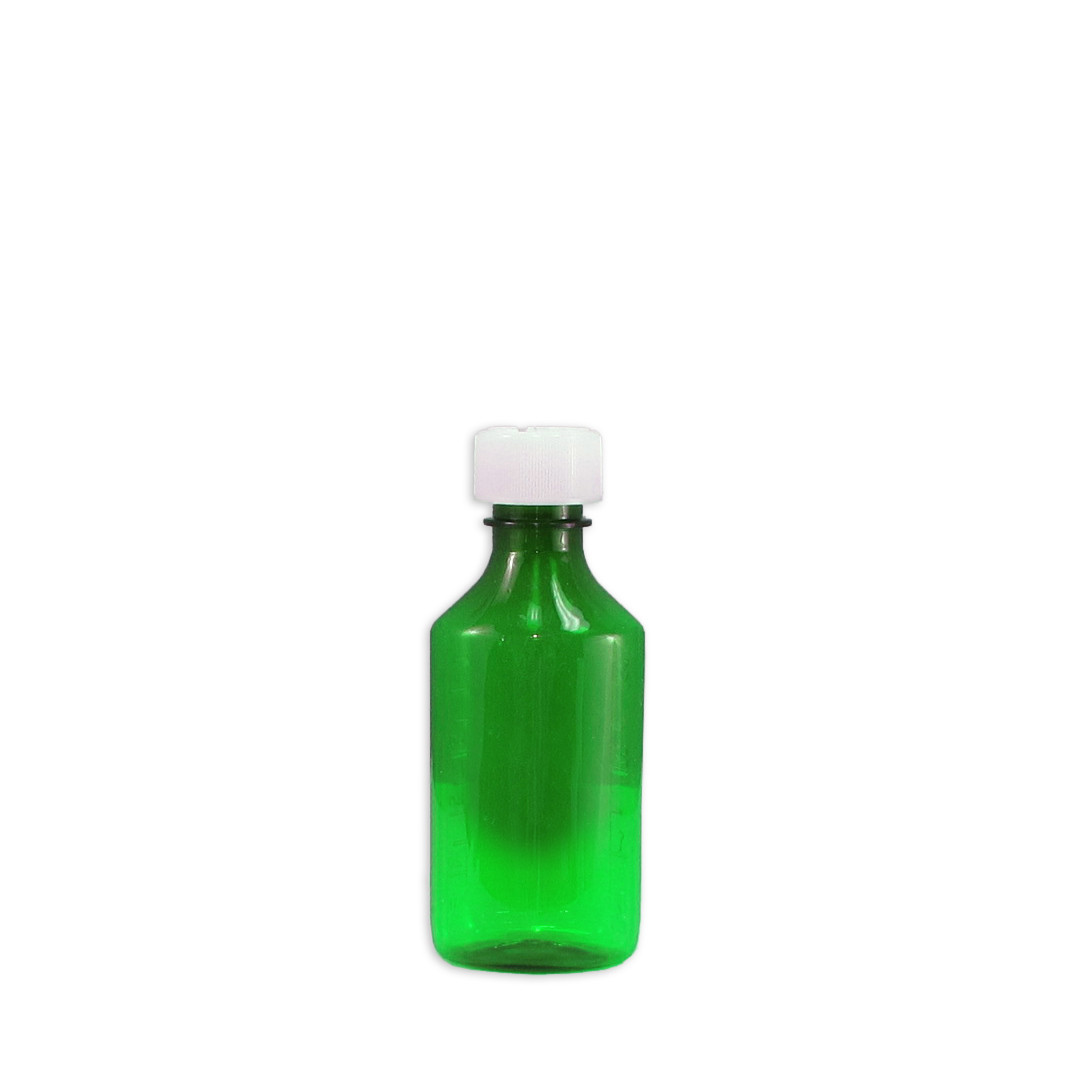 Oval Pharmacy Bottle, Green, Graduated, Child-Resistant, 4oz, case/200