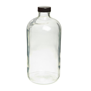 WHEATON® Safety Coated Clear Glass Bottles, 32oz, PTFE Lined Screw Caps, case/12