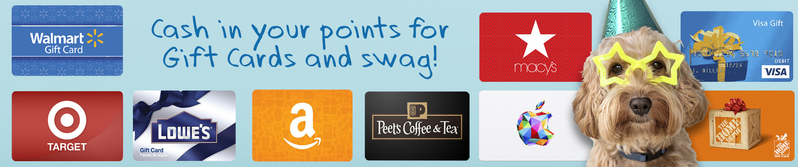 Redeem various gift cards with your points
